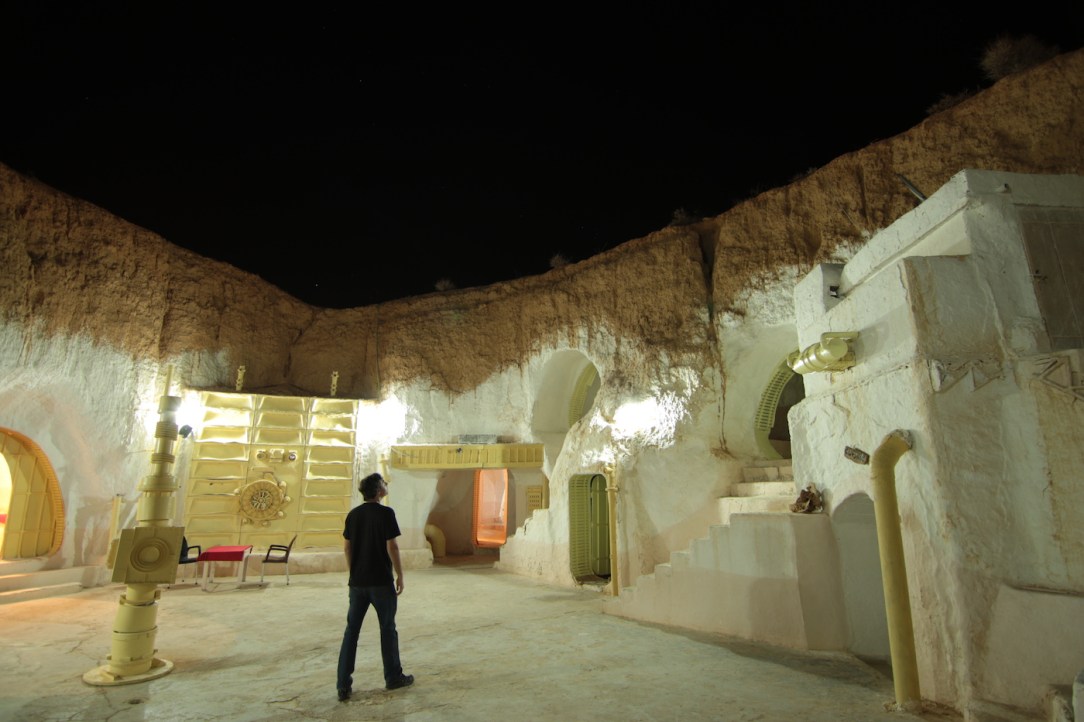 Star Wars Locations: Night time at the Sidi Driss Hotel in Matmata, Tunisia which stood in for Luke Skywalker's house