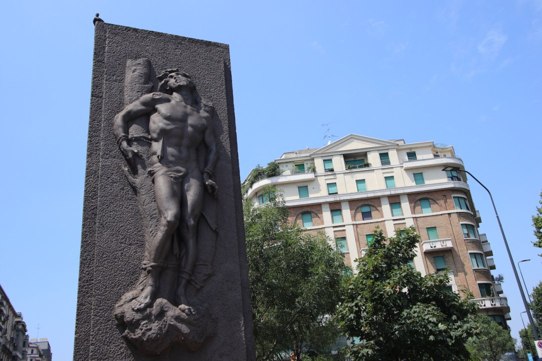 A monument to the martyrs of Piazzale Loreto, sculpted by Giannino Castiglioni